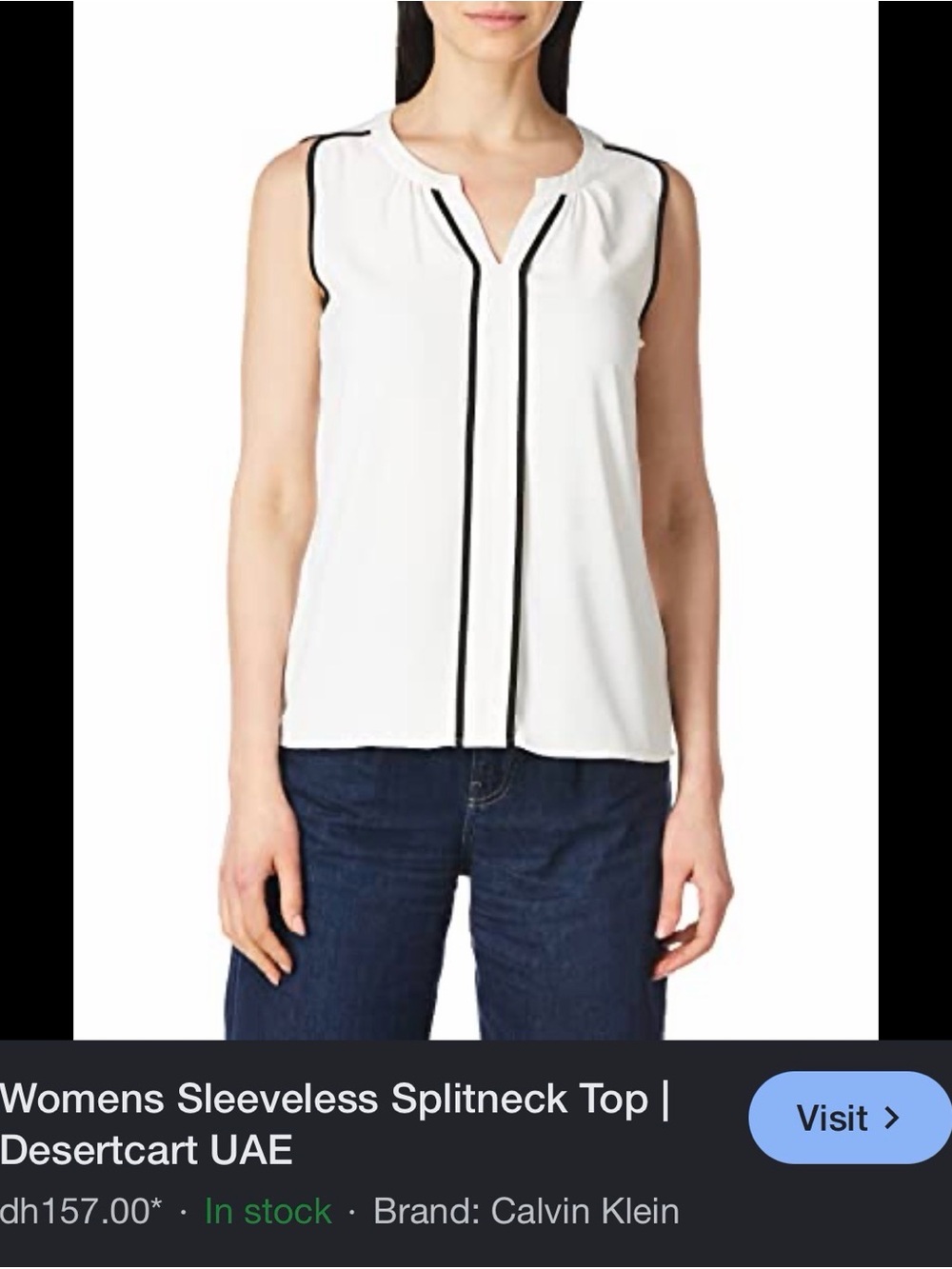 Calvin Klein White Sleeveless Top with Black Piping XS - Picture 3 of 3
